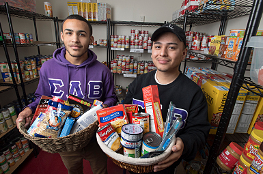 Two students at the food pantry